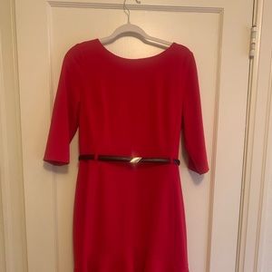 Showstopper red dress from Calvin Klein: Gold zip up the back; frilly bottom!